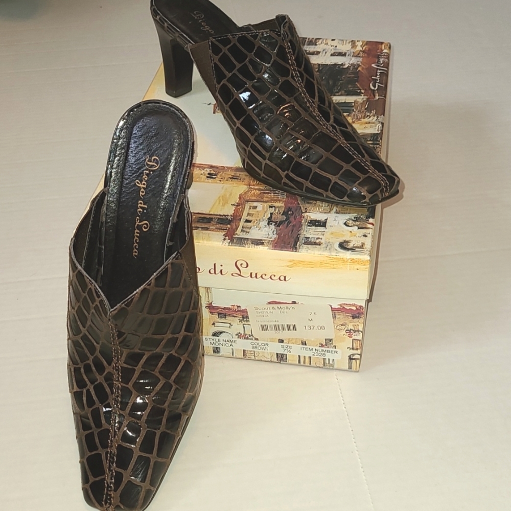 EUC Diego di Lucca Monica Leather Slide Mule Brown sz 7.5 $137